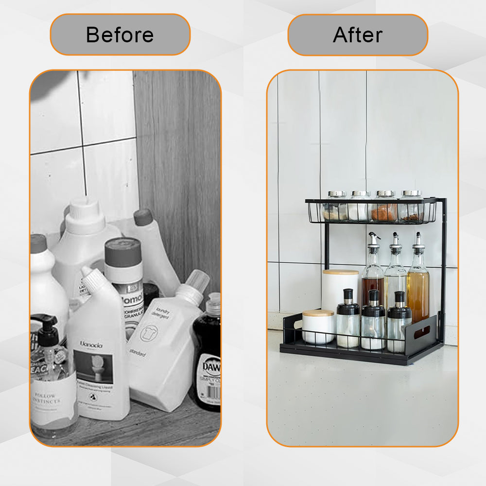 Bathroom Cabinets, Cupboards & Storage: Hivvago 2-Tier Pull-Out Under Sink Organizer Storage Shelf For Kitchen