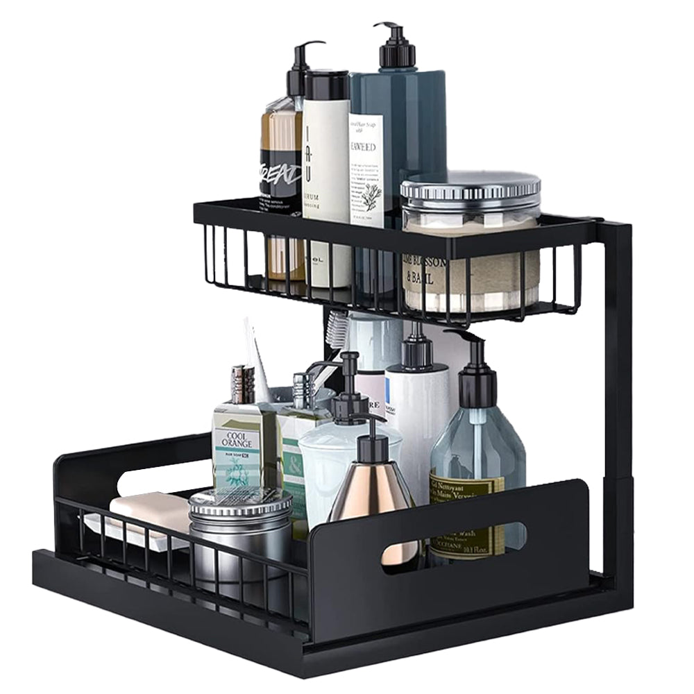 Bathroom Cabinets, Cupboards & Storage: Hivvago 2-Tier Pull-Out Under Sink Organizer Storage Shelf For Kitchen