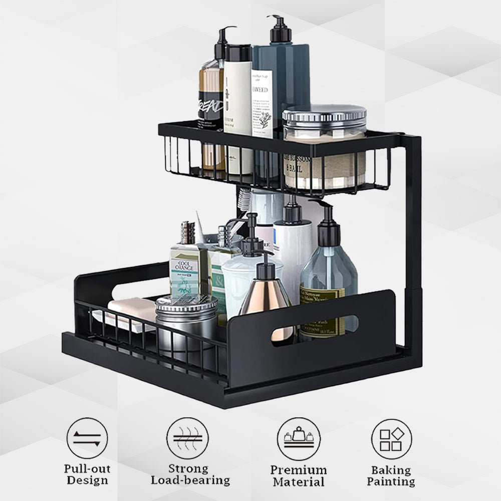 Bathroom Cabinets, Cupboards & Storage: Hivvago 2-Tier Pull-Out Under Sink Organizer Storage Shelf For Kitchen