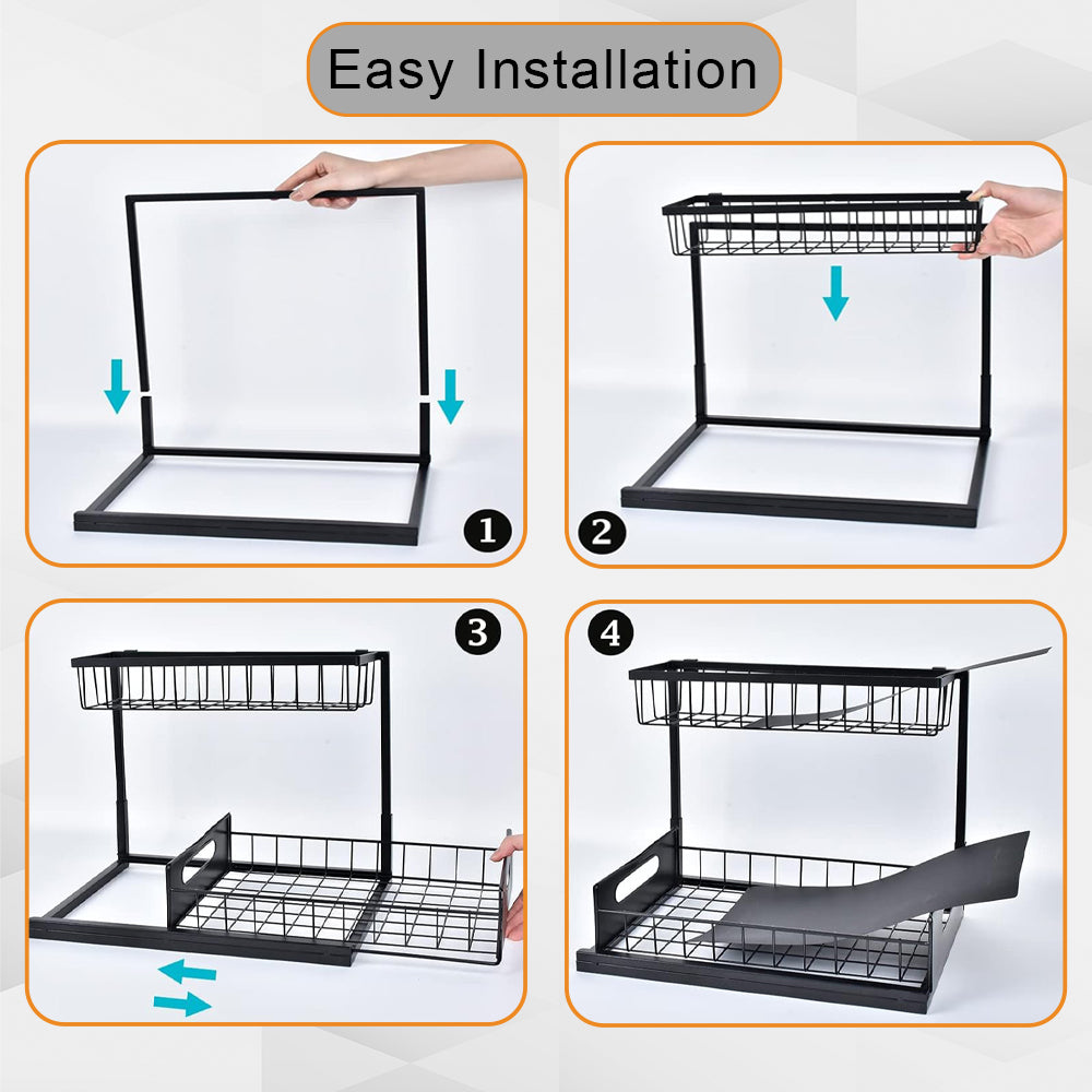 Bathroom Cabinets, Cupboards & Storage: Hivvago 2-Tier Pull-Out Under Sink Organizer Storage Shelf For Kitchen