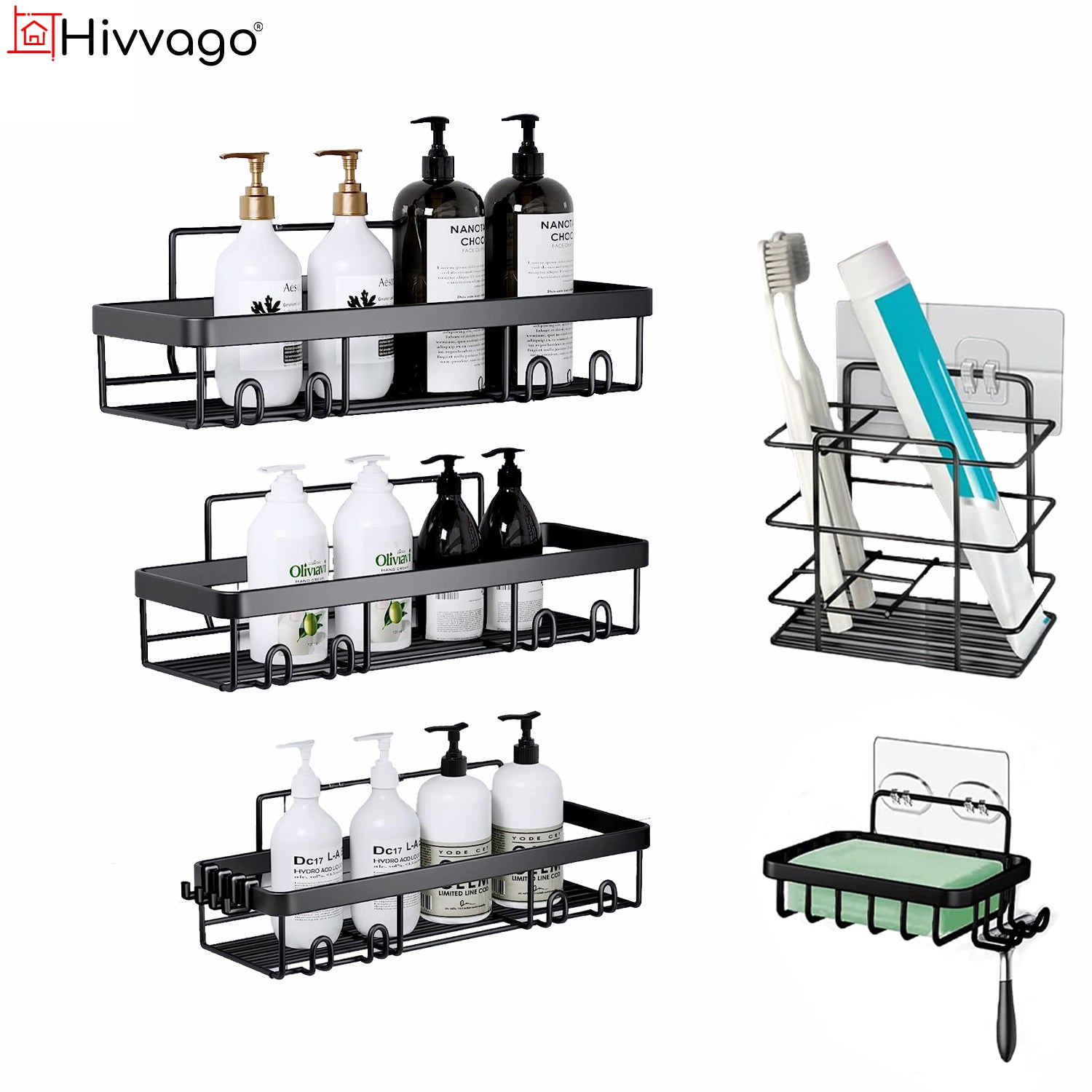 Bathroom Cabinets, Cupboards & Storage: Hivvago Stainless Steel Bathroom Organizer with Adhesive Shelves