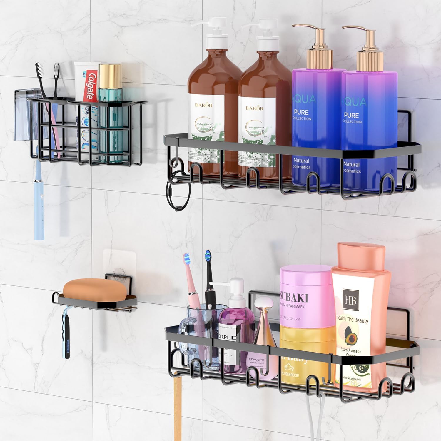 Bathroom Cabinets, Cupboards & Storage: Hivvago Stainless Steel Bathroom Organizer with Adhesive Shelves
