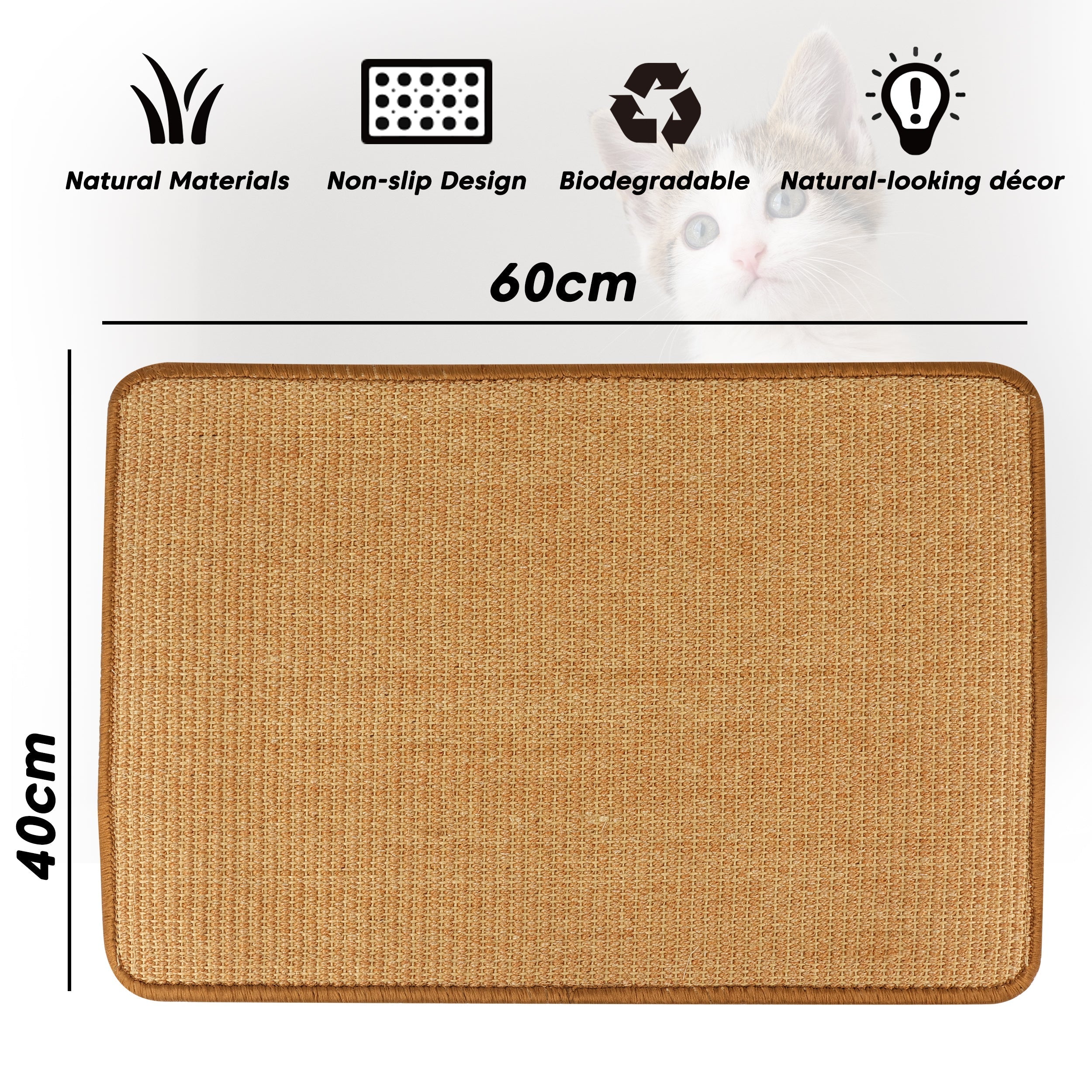 Cat Scratchers: PupLily Natural Sisal Cat Scratch Mat, 40 X 60 CM