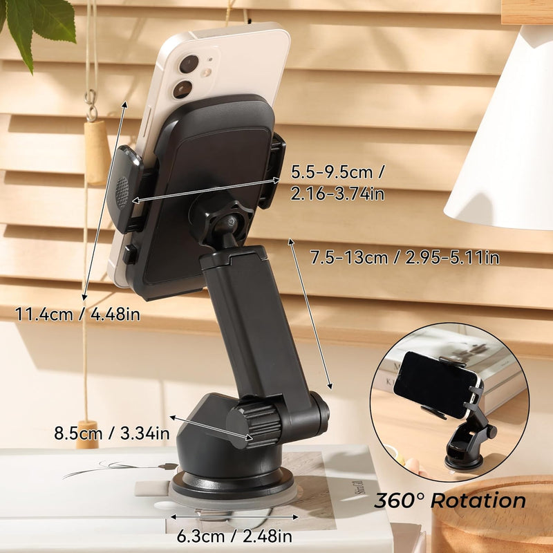 Car Mounts: Urbanoki 4 in 1 Car Phone Holder Dashboard Windshield Vent Mount for All Phones - Black