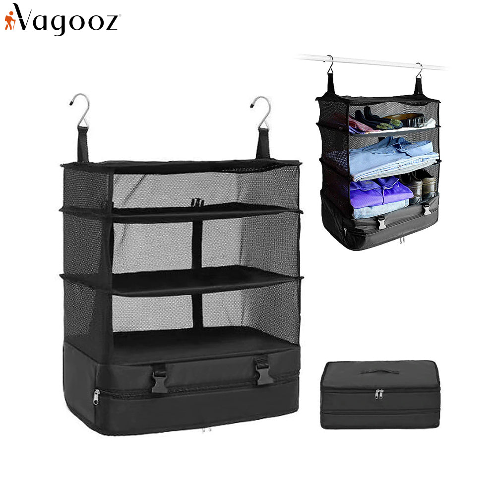 Camp Furniture: Vagooz Foldable 3 Shelf Travel Camping Organizer with Hook