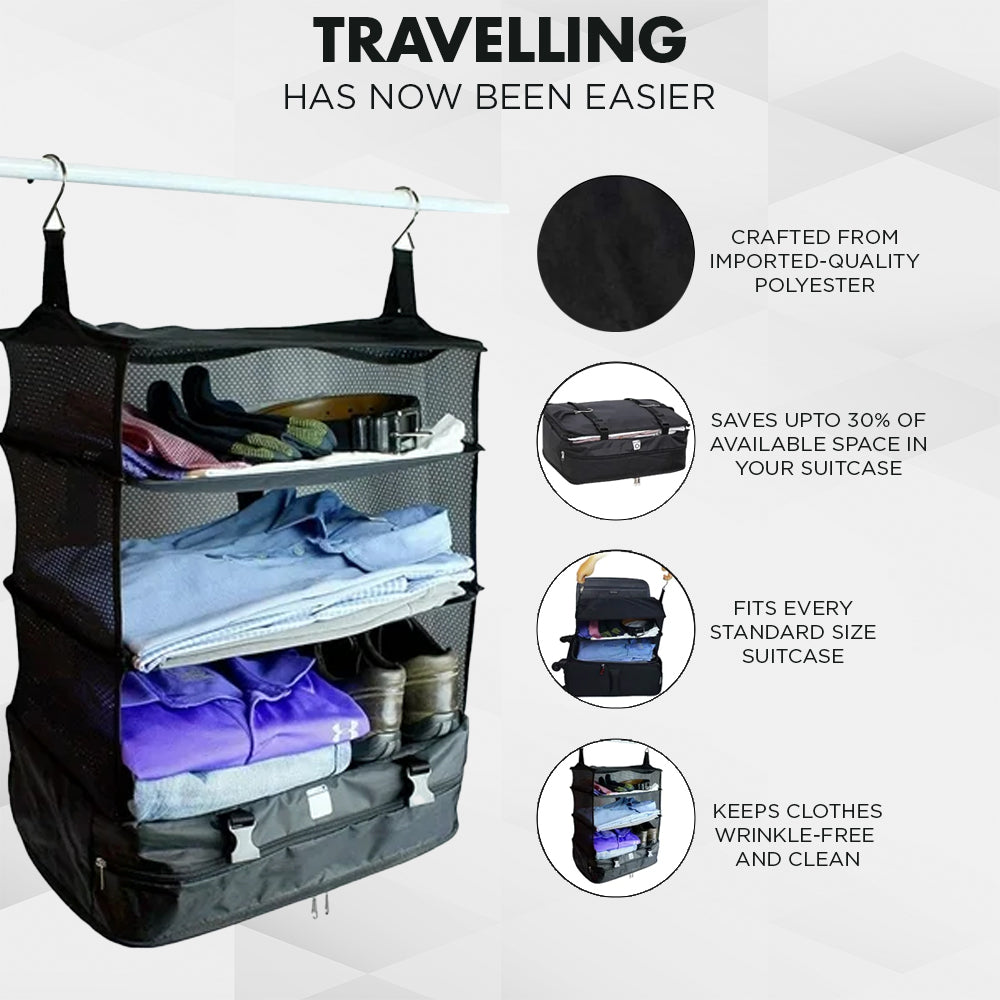 Camp Furniture: Vagooz Foldable 3 Shelf Travel Camping Organizer with Hook