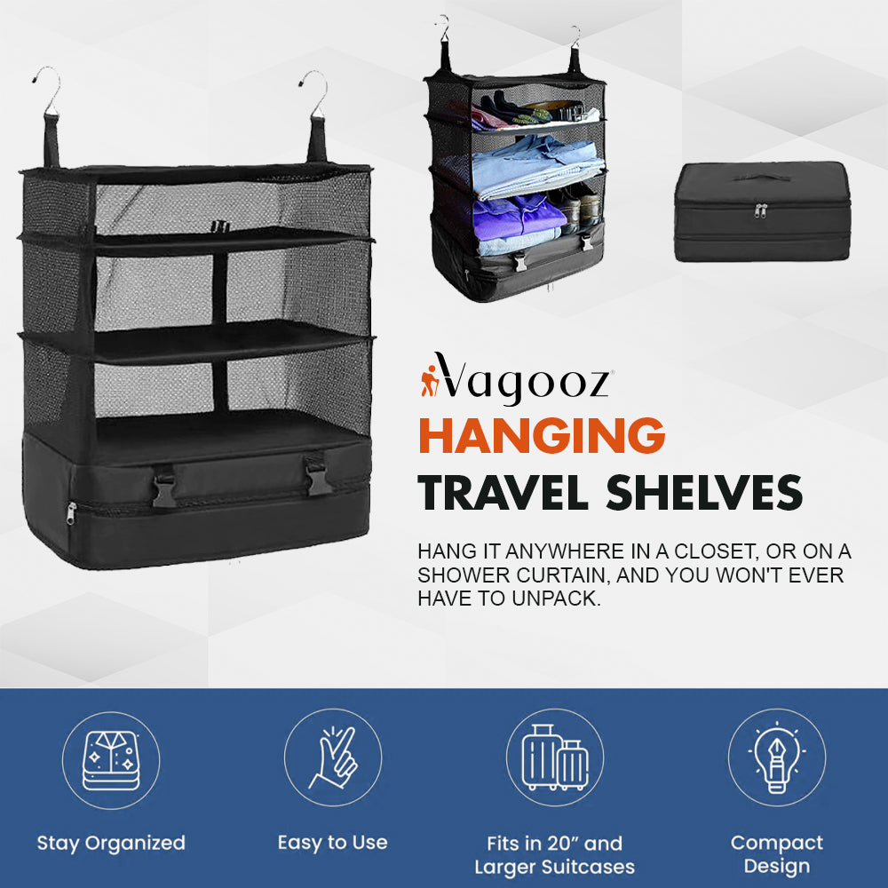Camp Furniture: Vagooz Foldable 3 Shelf Travel Camping Organizer with Hook