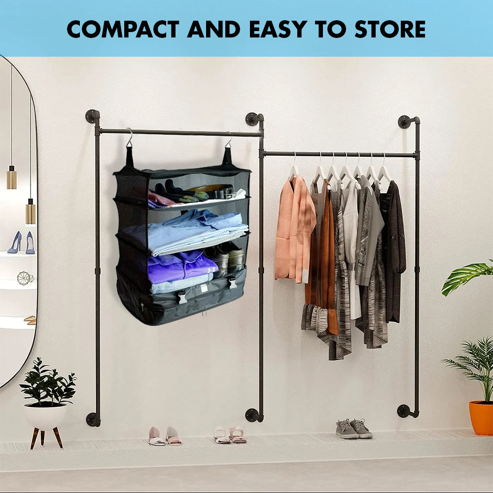 Camp Furniture: Vagooz Foldable 3 Shelf Travel Camping Organizer with Hook