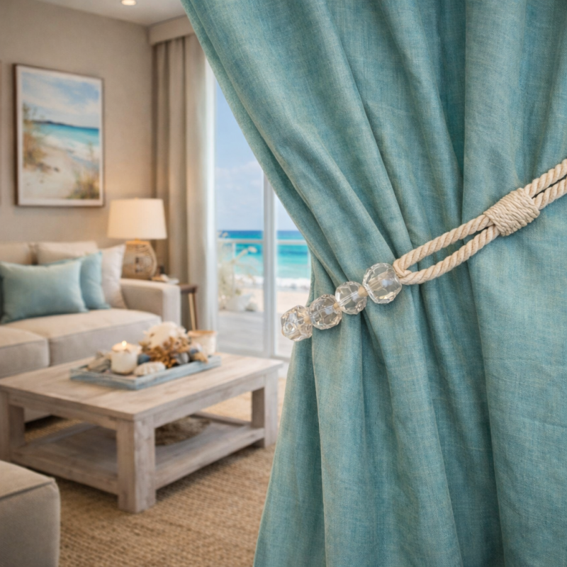 Natural Cotton Beaded Rope Curtain Tieback