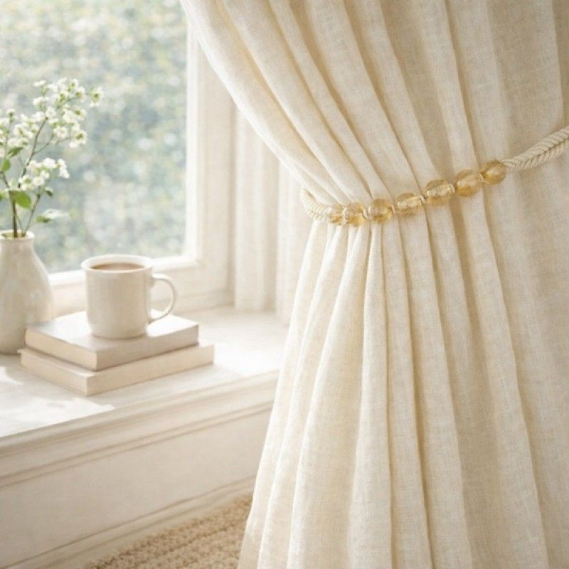 Cream Beaded Rope Curtain Tieback