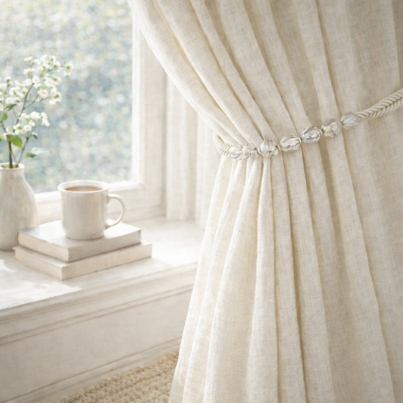 Oyster Beaded Rope Curtain Tieback