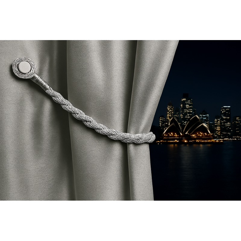 Curtain Accessories: Magnetic weaved rope tieback Silver