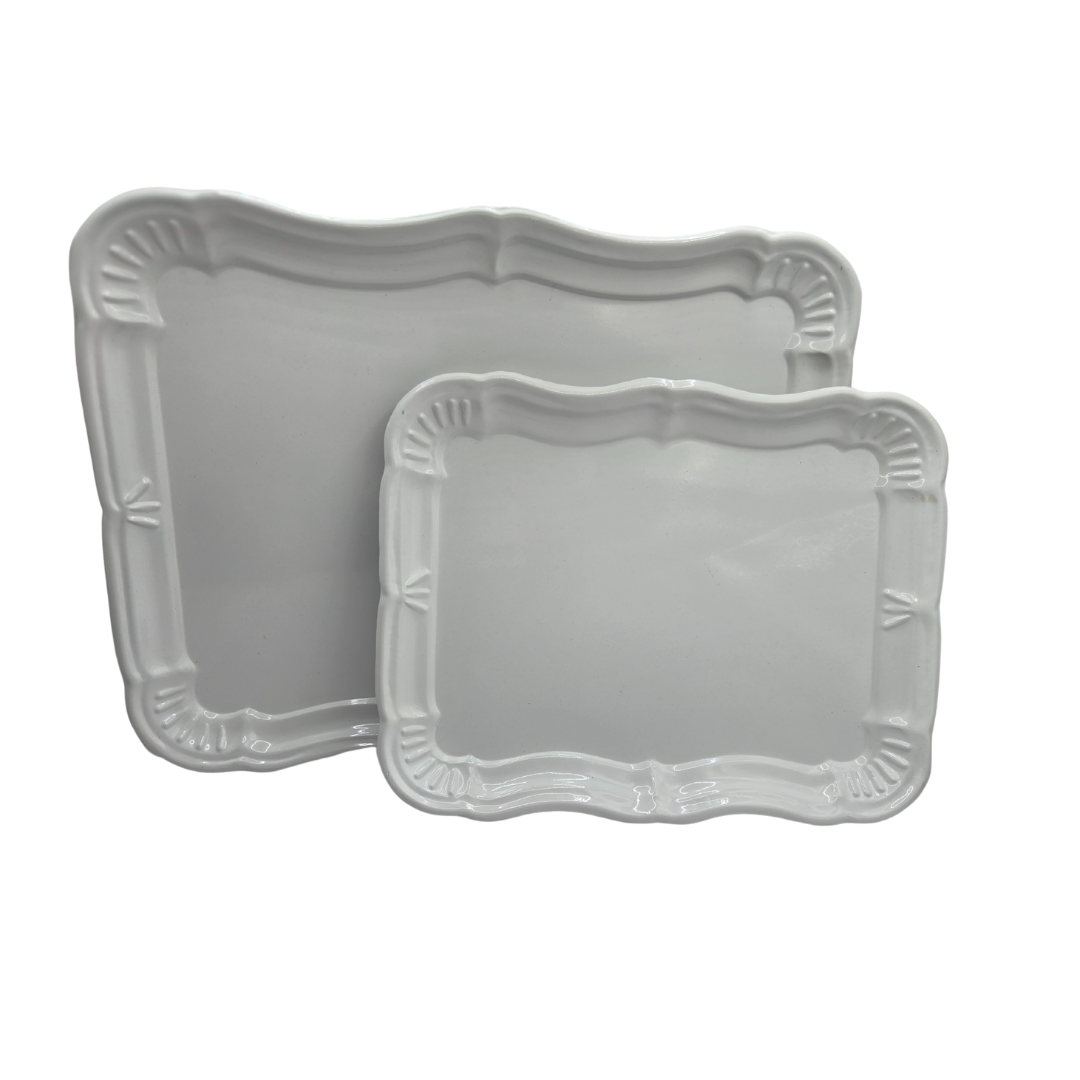 Drinkware: White Metal Serving Tray Set | Minimalist & Food-Safe Home Organisers (2pc)
