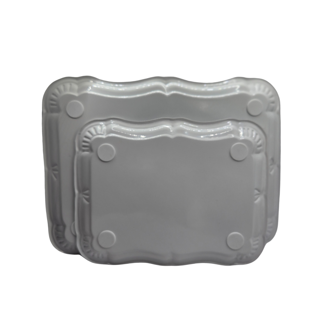 Drinkware: White Metal Serving Tray Set | Minimalist & Food-Safe Home Organisers (2pc)