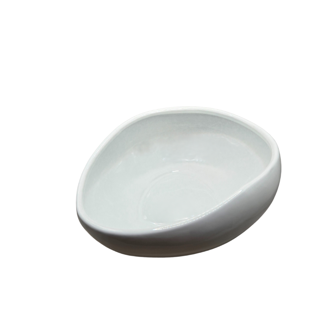Bakeware & Accessories: White Glazed Terracotta Half Oval Bowl | Hand Thrown | Decorative Centerpiece