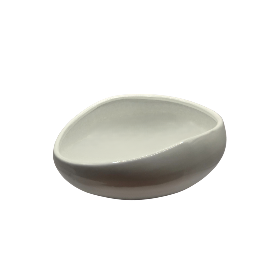 Bakeware & Accessories: White Glazed Terracotta Half Oval Bowl | Hand Thrown | Decorative Centerpiece