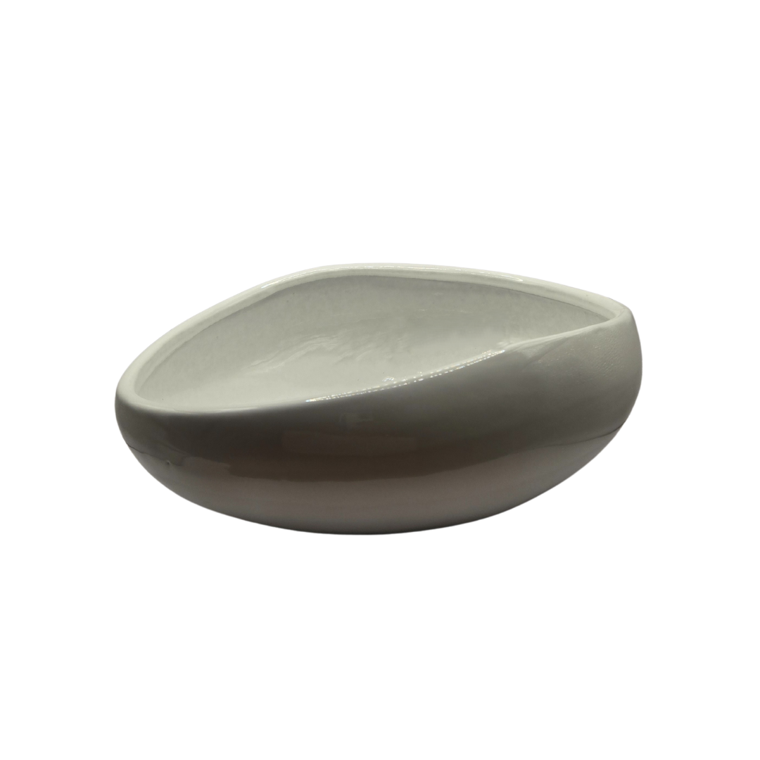 Bakeware & Accessories: White Glazed Terracotta Half Oval Bowl | Hand Thrown | Decorative Centerpiece