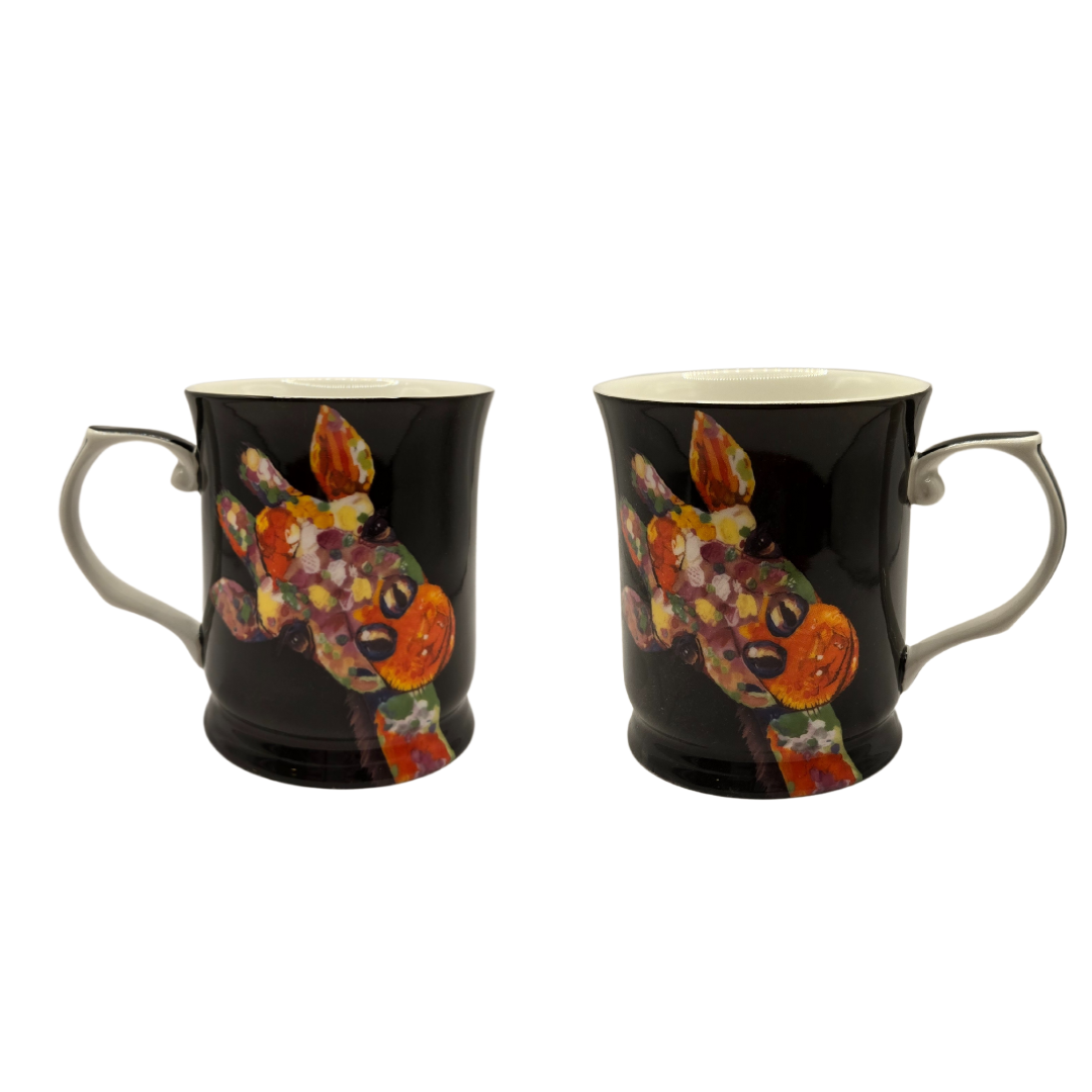 Drinkware: Midnight Safari Giraffe Mug Set of 2| Bold Animal Print Drinkware