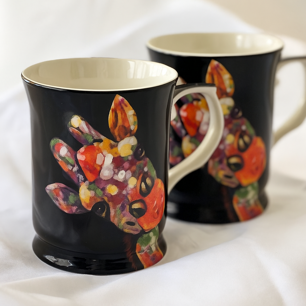 Drinkware: Midnight Safari Giraffe Mug Set of 2| Bold Animal Print Drinkware