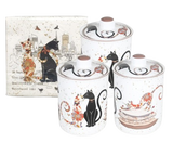 Food Storage: Cat Couple Embossed Canisters — Bone China Storage Set + Matching Napkins