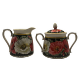 Drinkware: Poppies-on-Black Fine Bone China Milk & Sugar Bowls (Set of 2)
