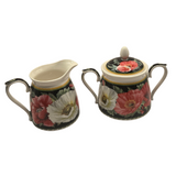Drinkware: Poppies-on-Black Fine Bone China Milk & Sugar Bowls (Set of 2)