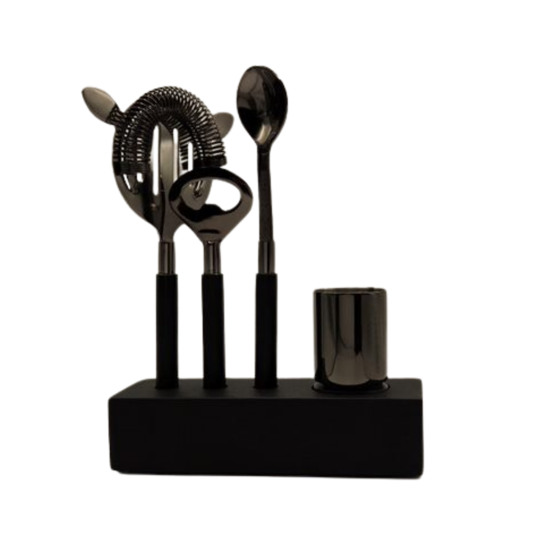 Drinkware: Plantation Bar Tools Stand Black & Silver