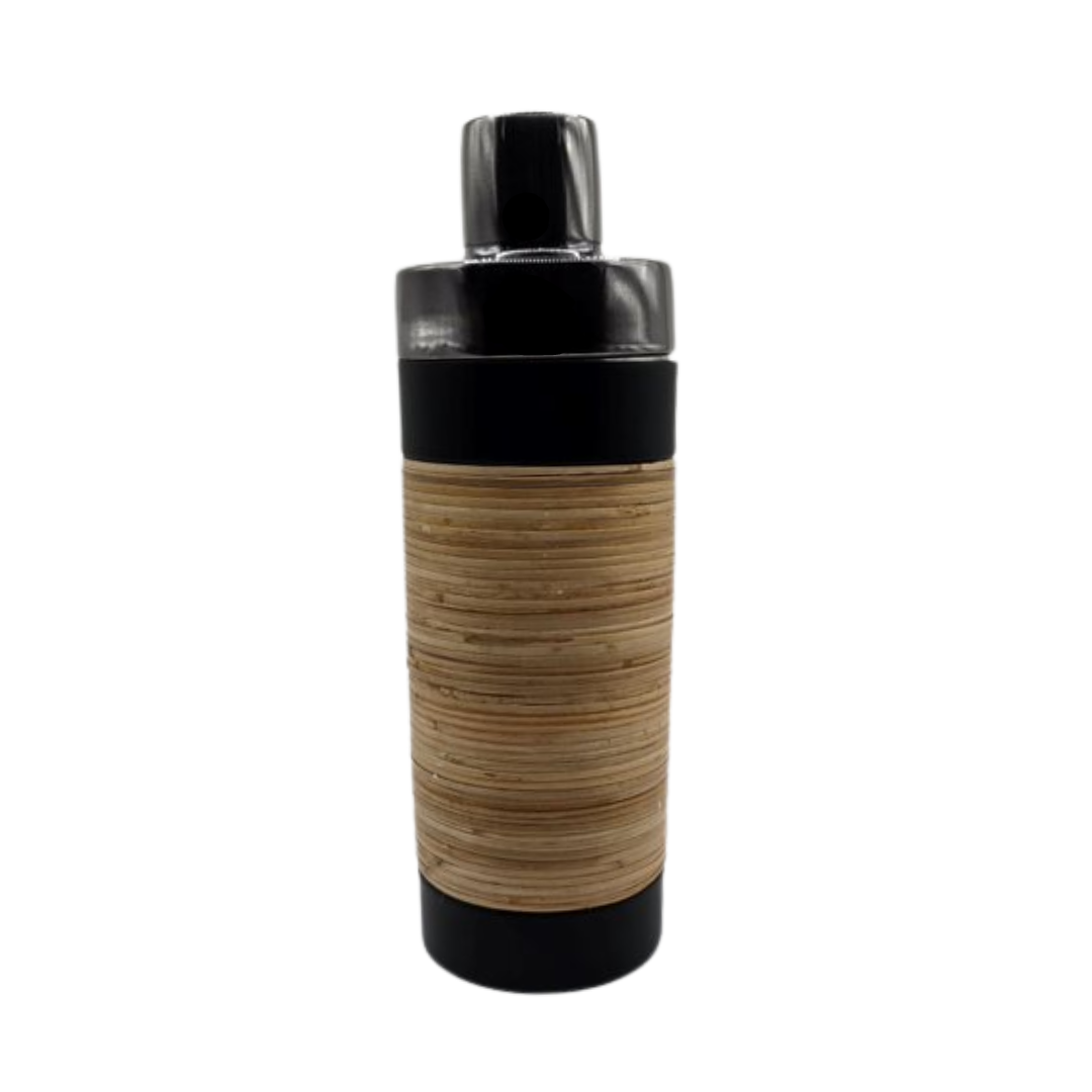 Drinkware: Plantation Cocktail Shaker - Matte Black with Rattan Wrap | Stainless Steel Barware