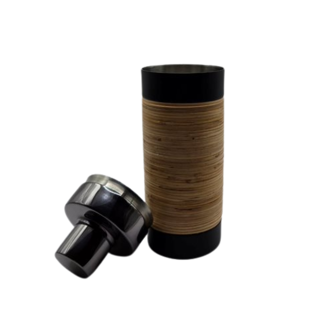 Drinkware: Plantation Cocktail Shaker - Matte Black with Rattan Wrap | Stainless Steel Barware
