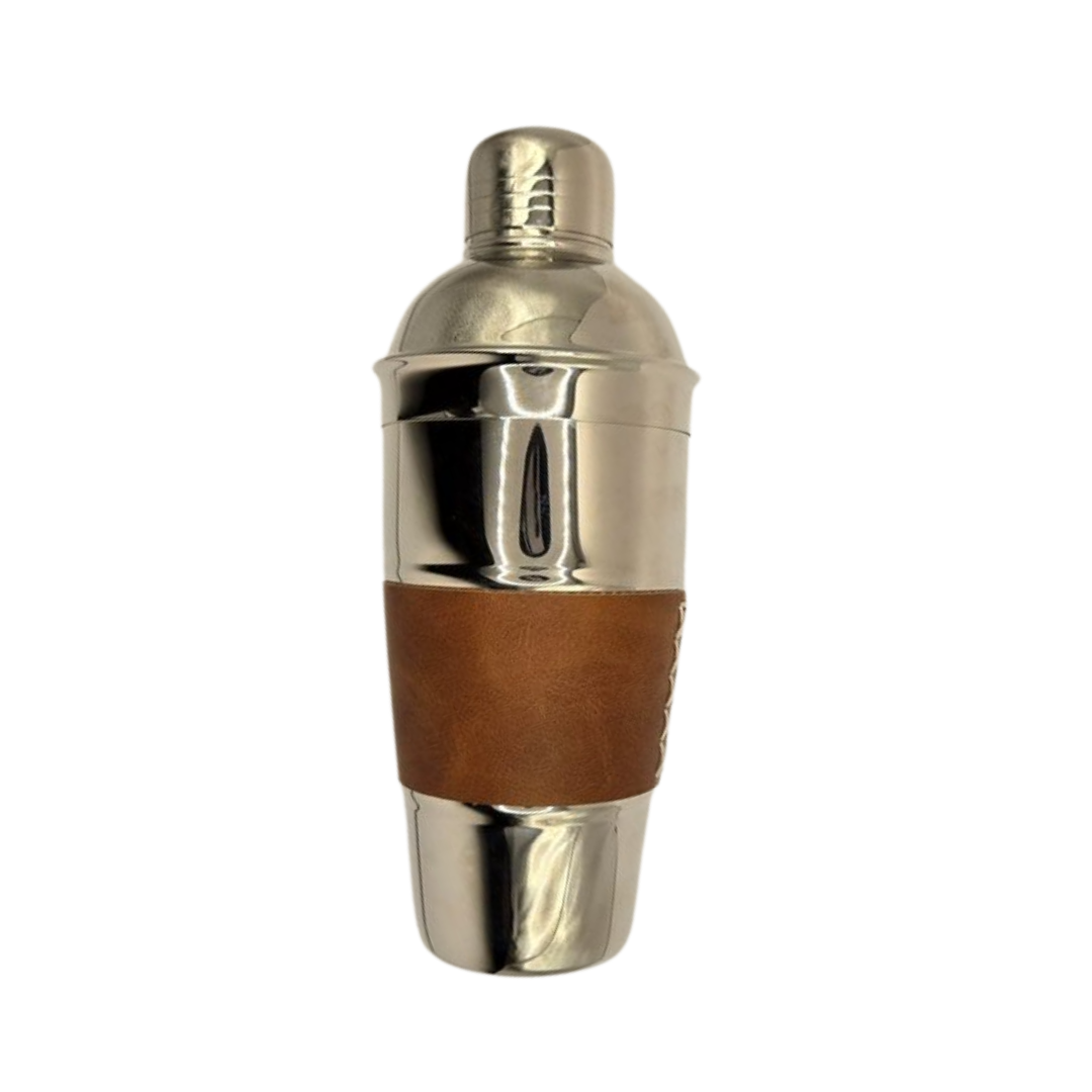 Drinkware: Verona  Cocktail Shaker - 700ml Nickel-Plated Bar Shaker with Leather Grip | Silver