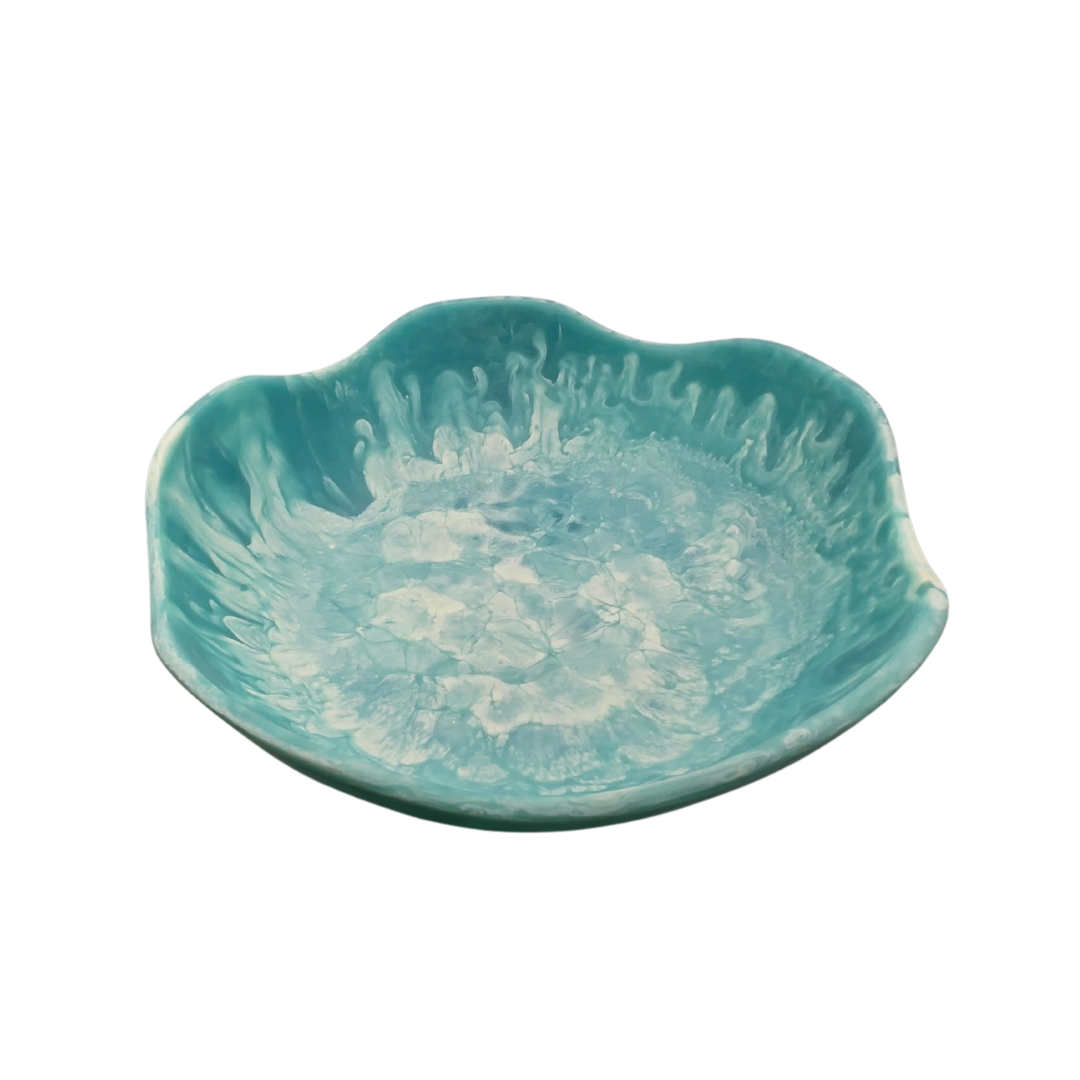 Bakeware & Accessories: Handmade Resin Bowl - Ocean Swirl Blue | Wavy Edge | 15.5cm | Small Decorative Bowl