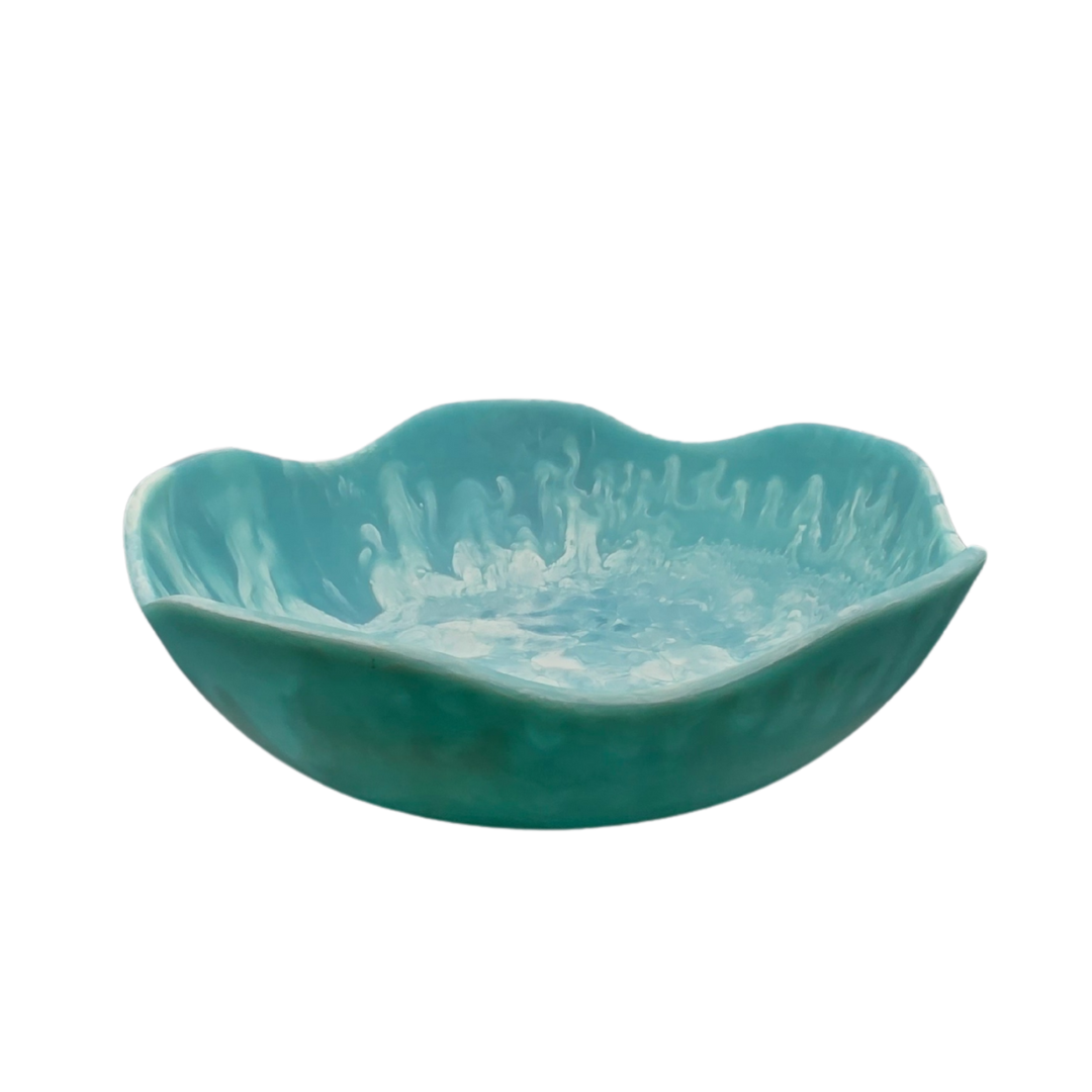 Bakeware & Accessories: Handmade Resin Bowl - Ocean Swirl Blue | Wavy Edge | 15.5cm | Small Decorative Bowl