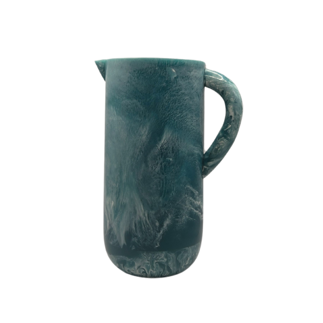 Drinkware: Blue Resin Pitcher Hand-Poured Marbled Jug