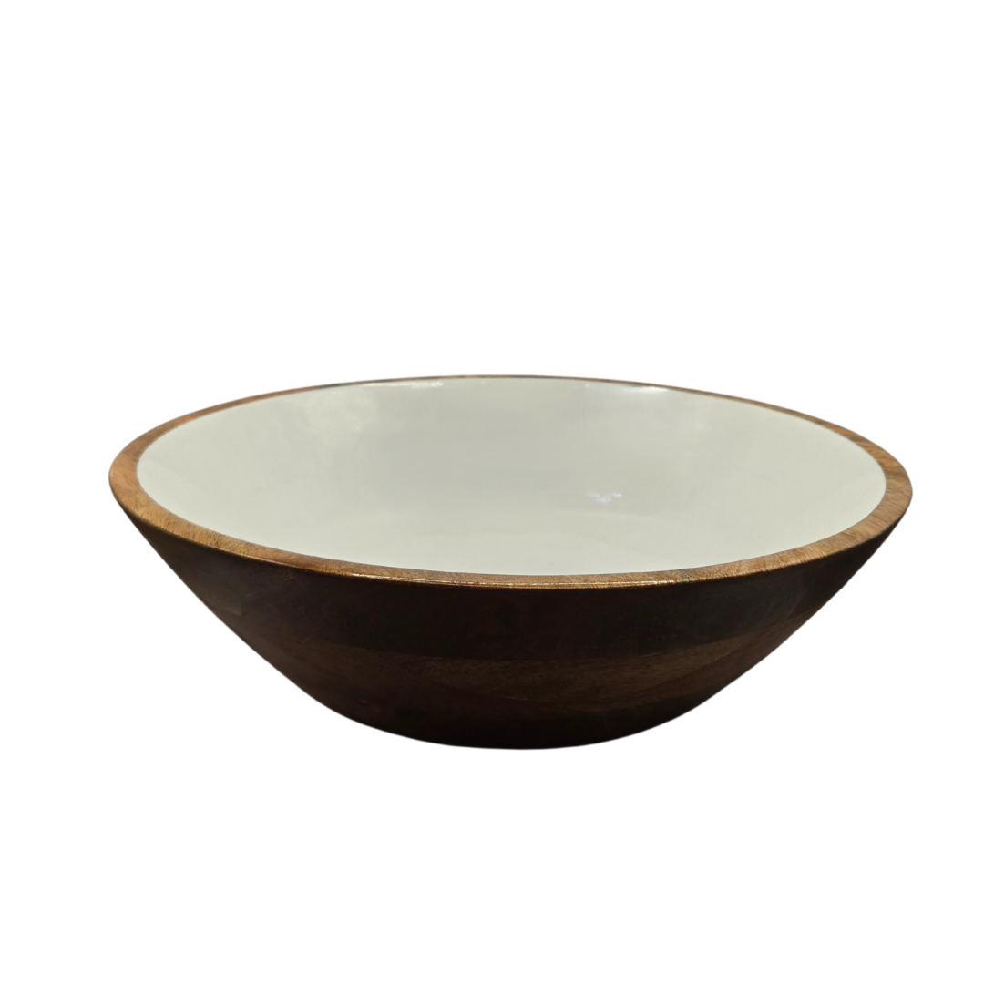 Bakeware & Accessories: Handcrafted Mango Wood & Enamel Serving Bowl - Natural & Food-Safe