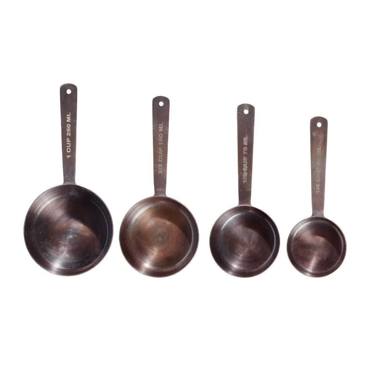 Drinkware: Vintage Elegance: Antique Copper Stainless Steel Measuring Cup Set
