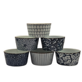 Cutlery: Ceramic Bakeware Set Blue Patterned Ramekins Set of 6