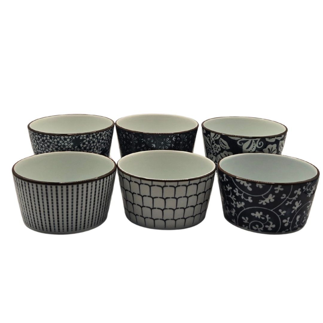 Cutlery: Ceramic Bakeware Set Blue Patterned Ramekins Set of 6