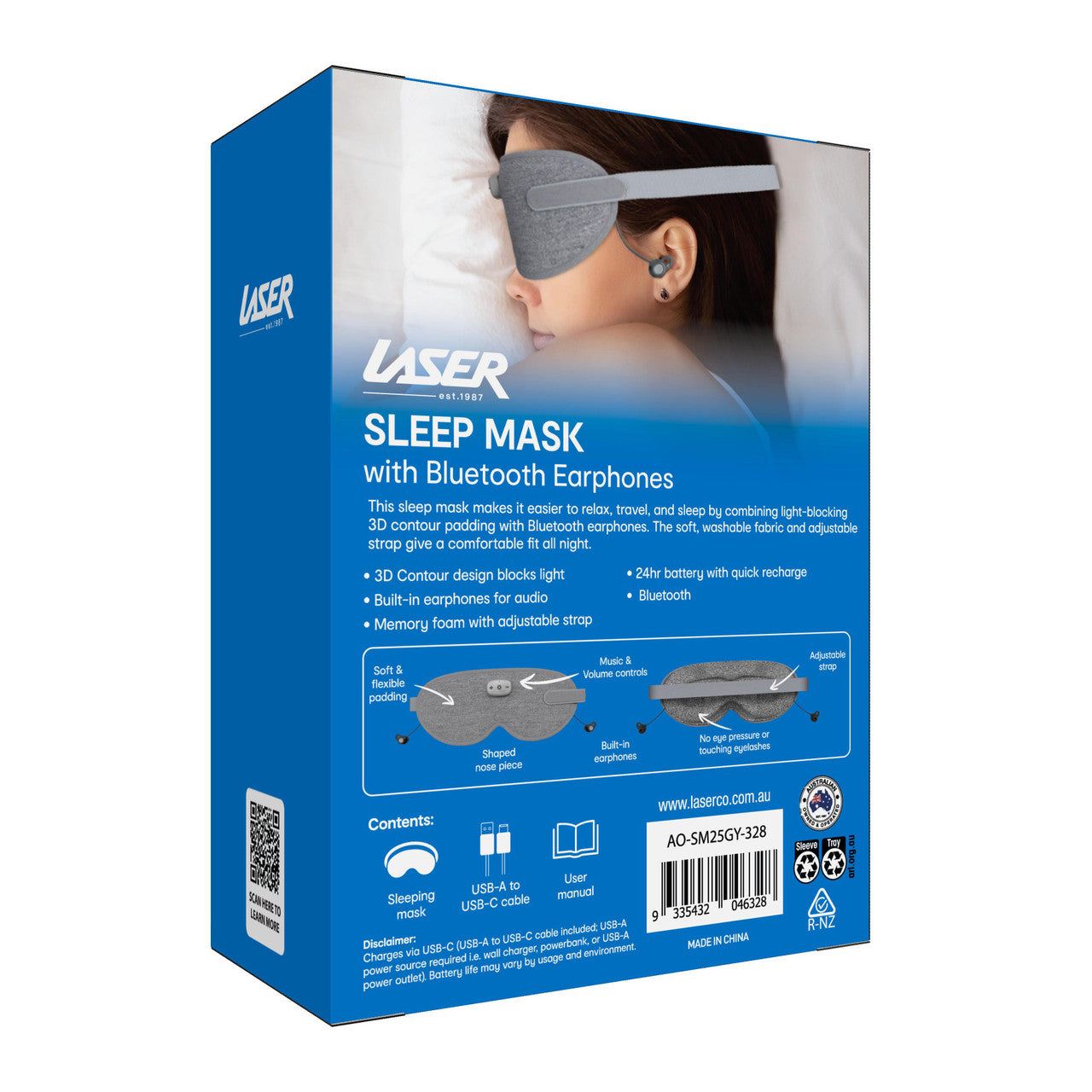 Laser Smart Sleeping Mask Earphone Grey