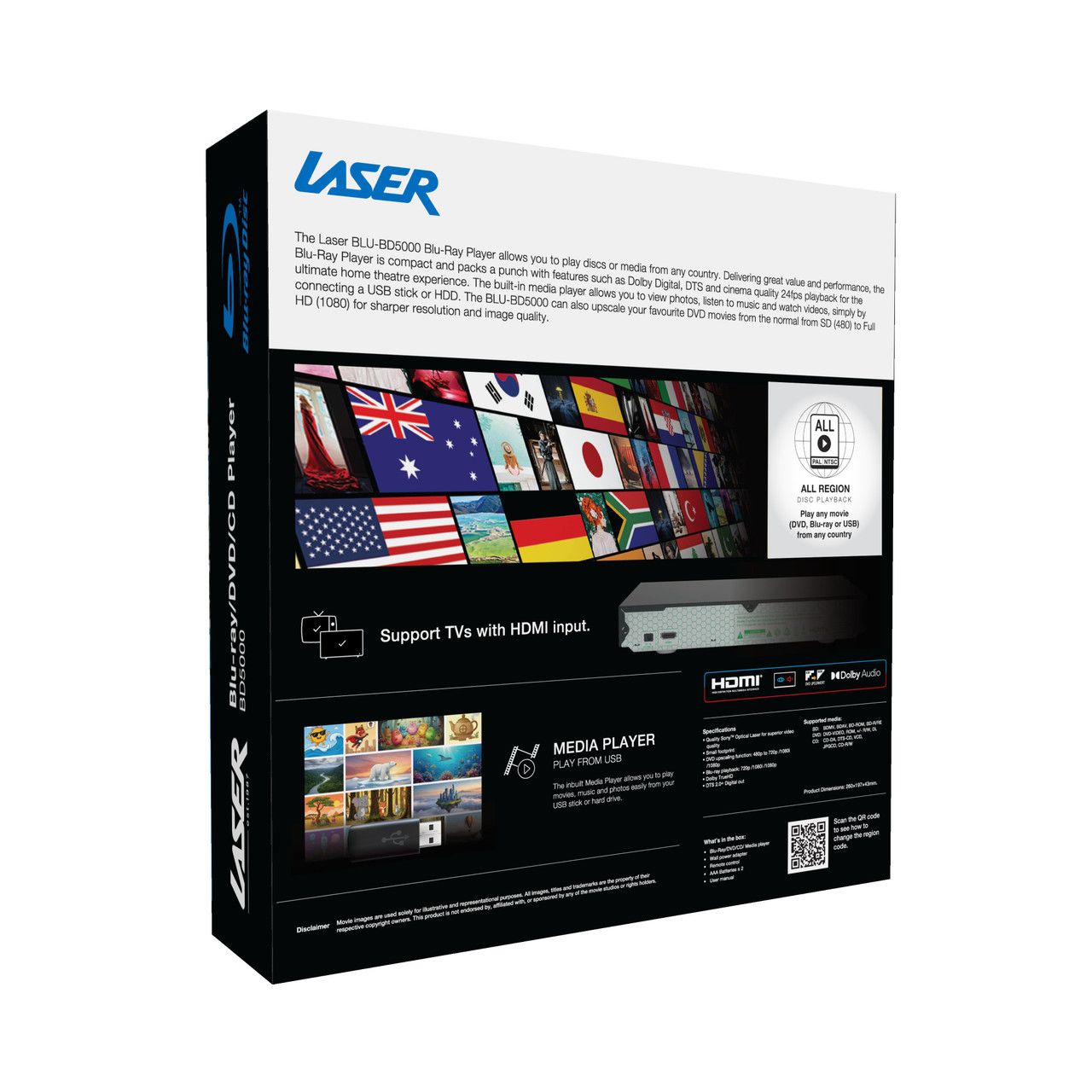 Laser Blu-Ray Player with Multi Region Playback