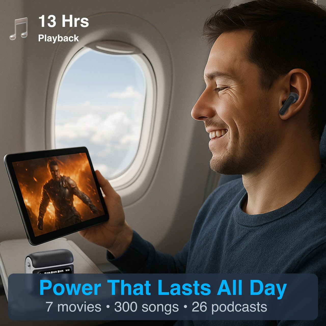 Over Ear Headphones: Laser TWS Earbuds ANC with Touch Display Black