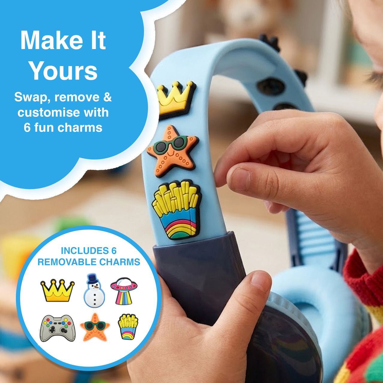Laser Kids Wired Headphones with Charms Blue