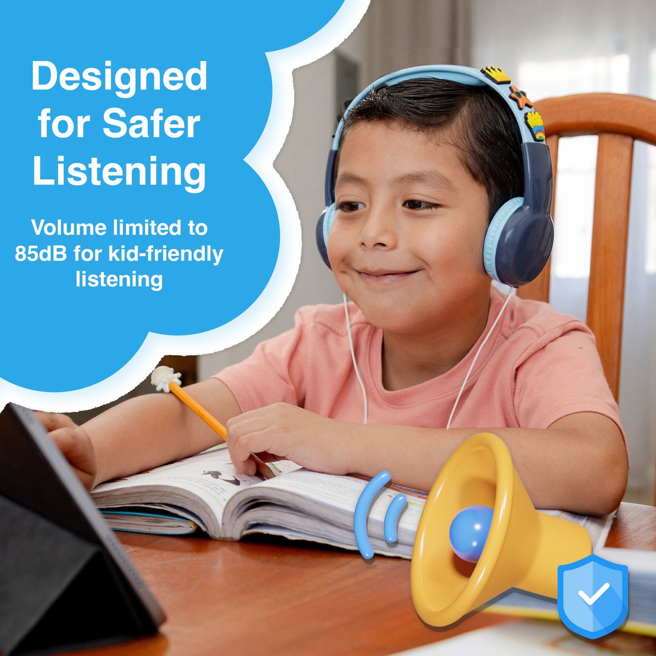 Laser Kids Wired Headphones with Charms Blue
