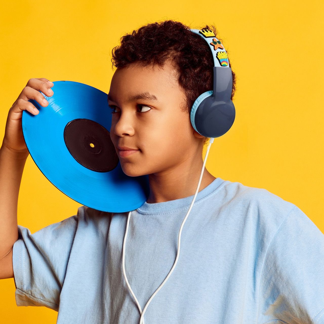 Laser Kids Wired Headphones with Charms Blue