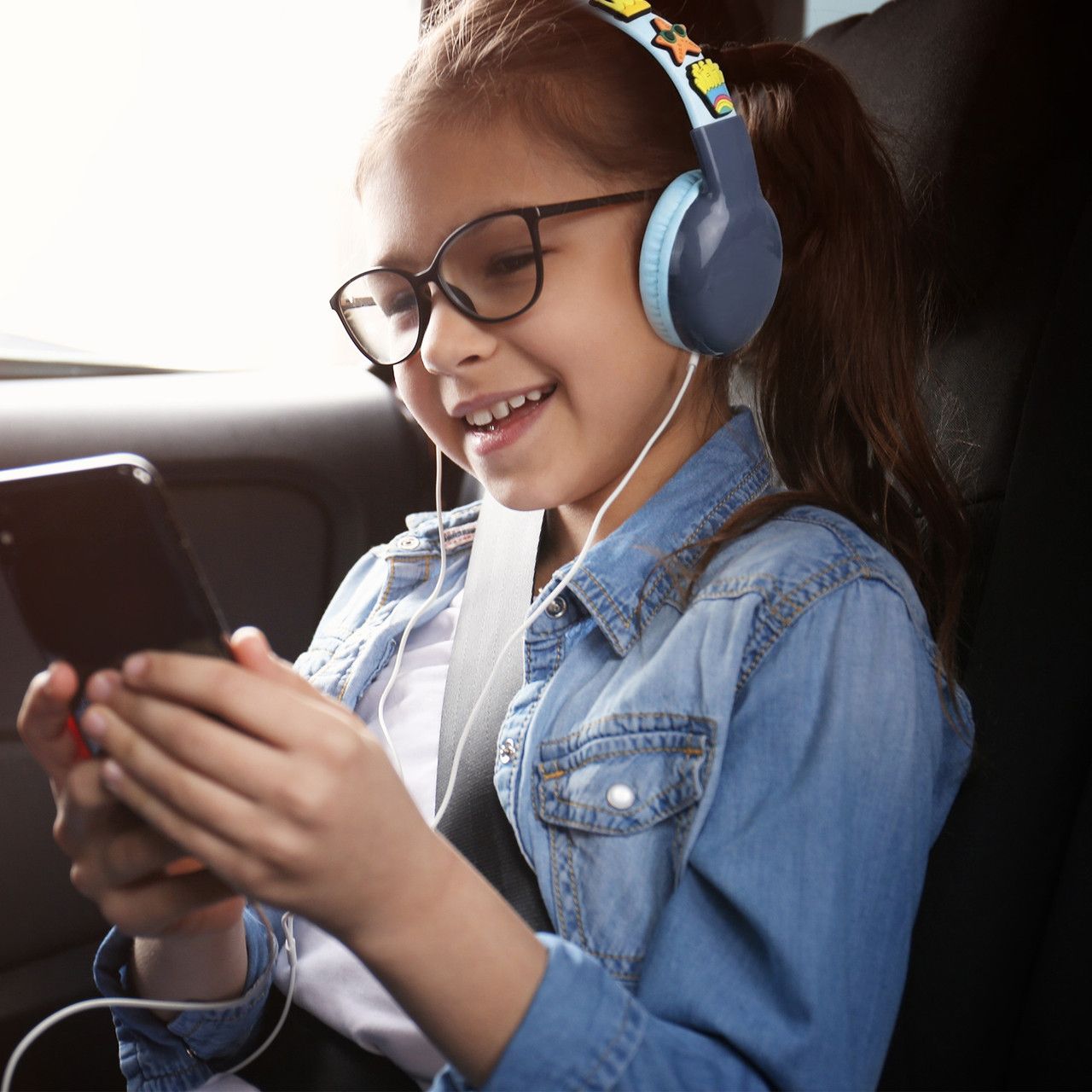 Laser Kids Wired Headphones with Charms Blue