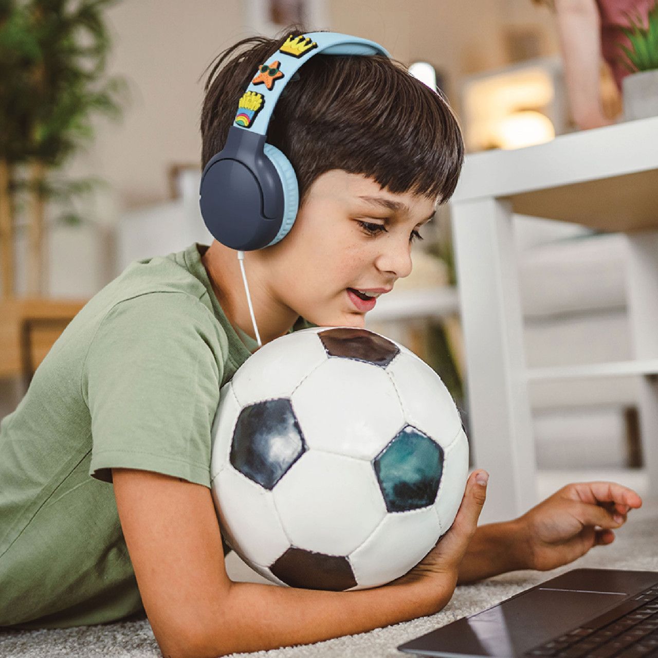 Laser Kids Wired Headphones with Charms Blue