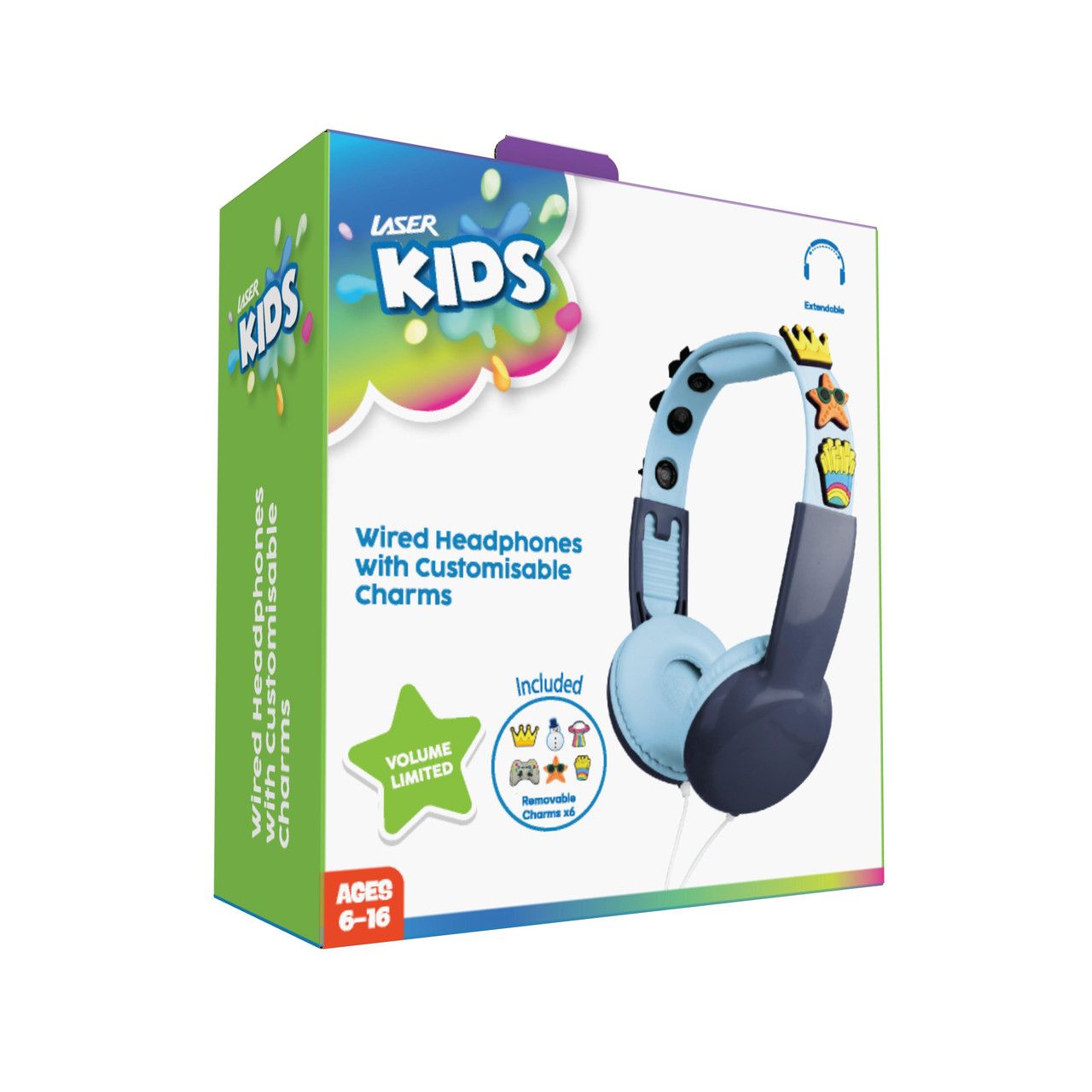 Laser Kids Wired Headphones with Charms Blue
