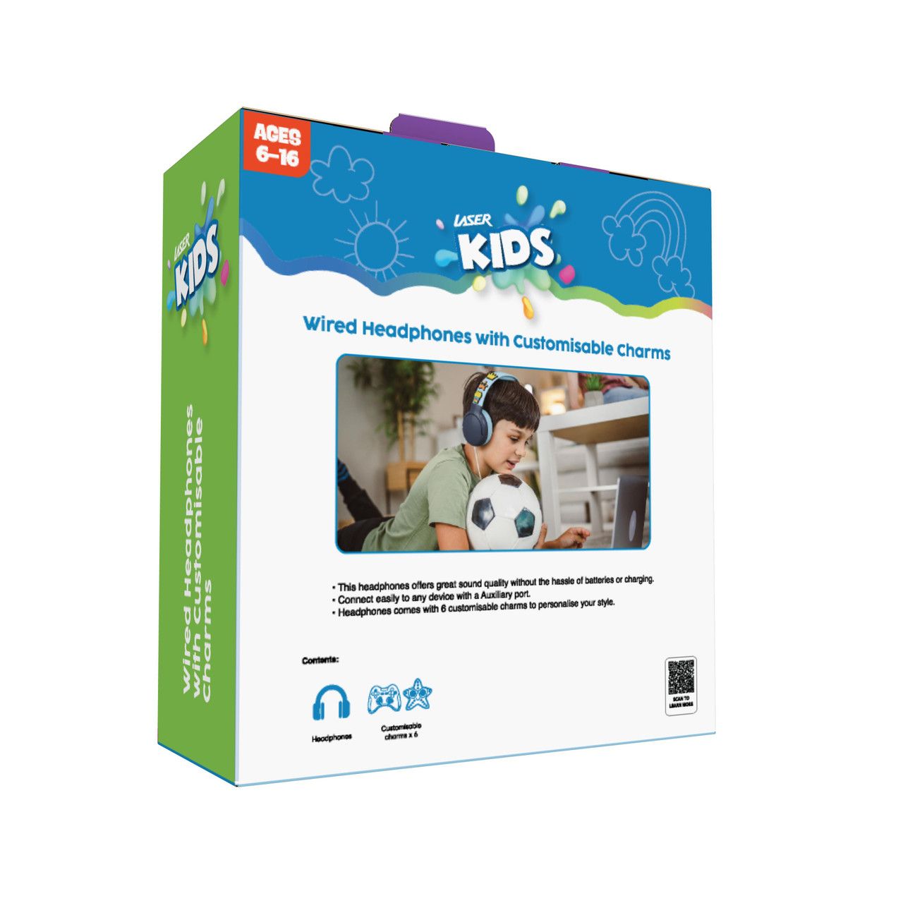 Laser Kids Wired Headphones with Charms Blue