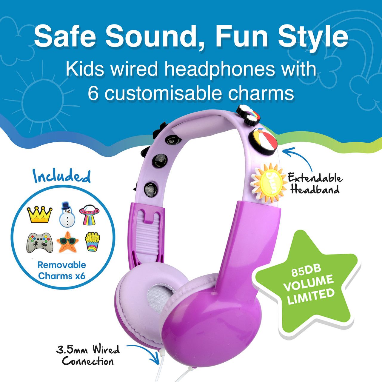 Laser Kids Wired Headphones with Charms Pink