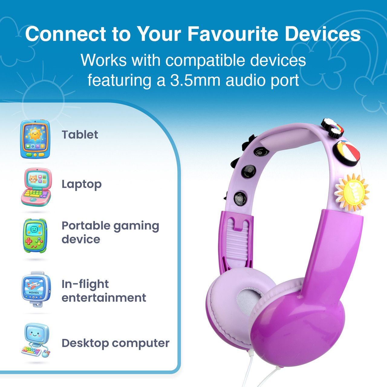 Laser Kids Wired Headphones with Charms Pink