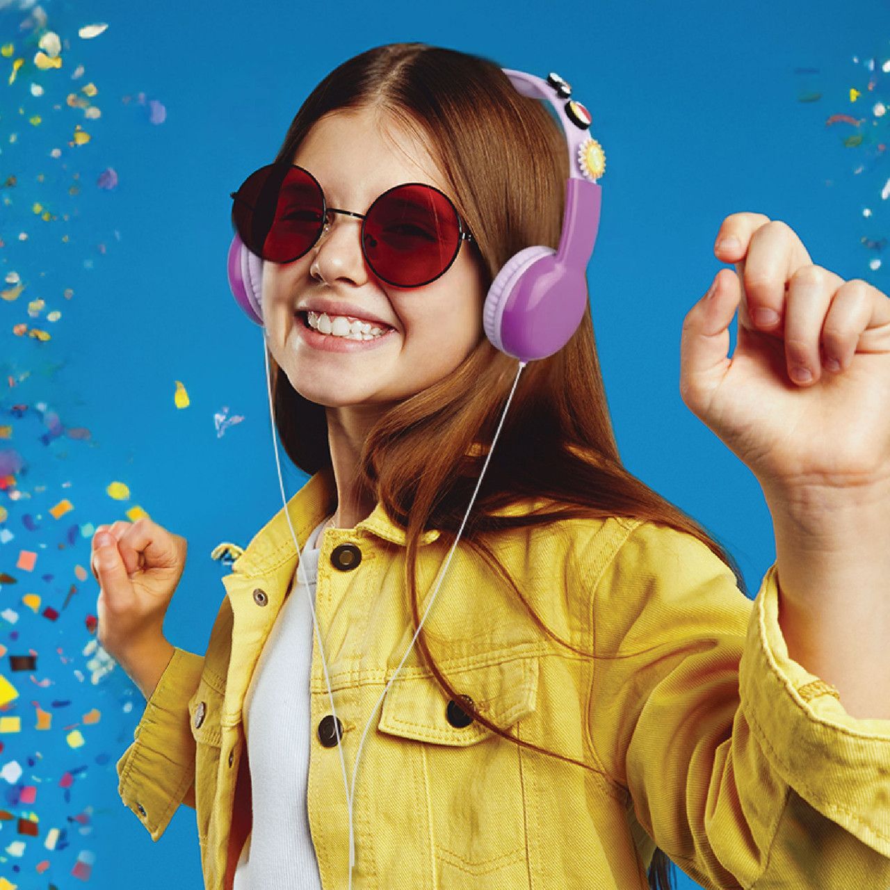Laser Kids Wired Headphones with Charms Pink